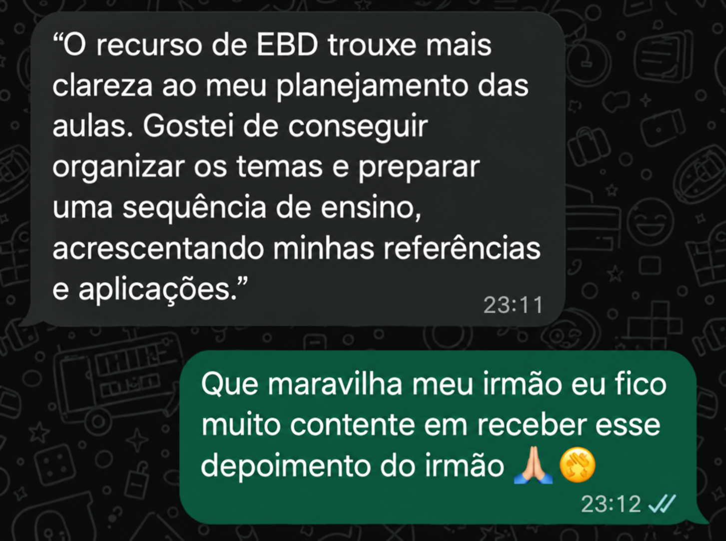 Conversa de WhatsApp: depoimento sobre mais clareza no planejamento das aulas de EBD
